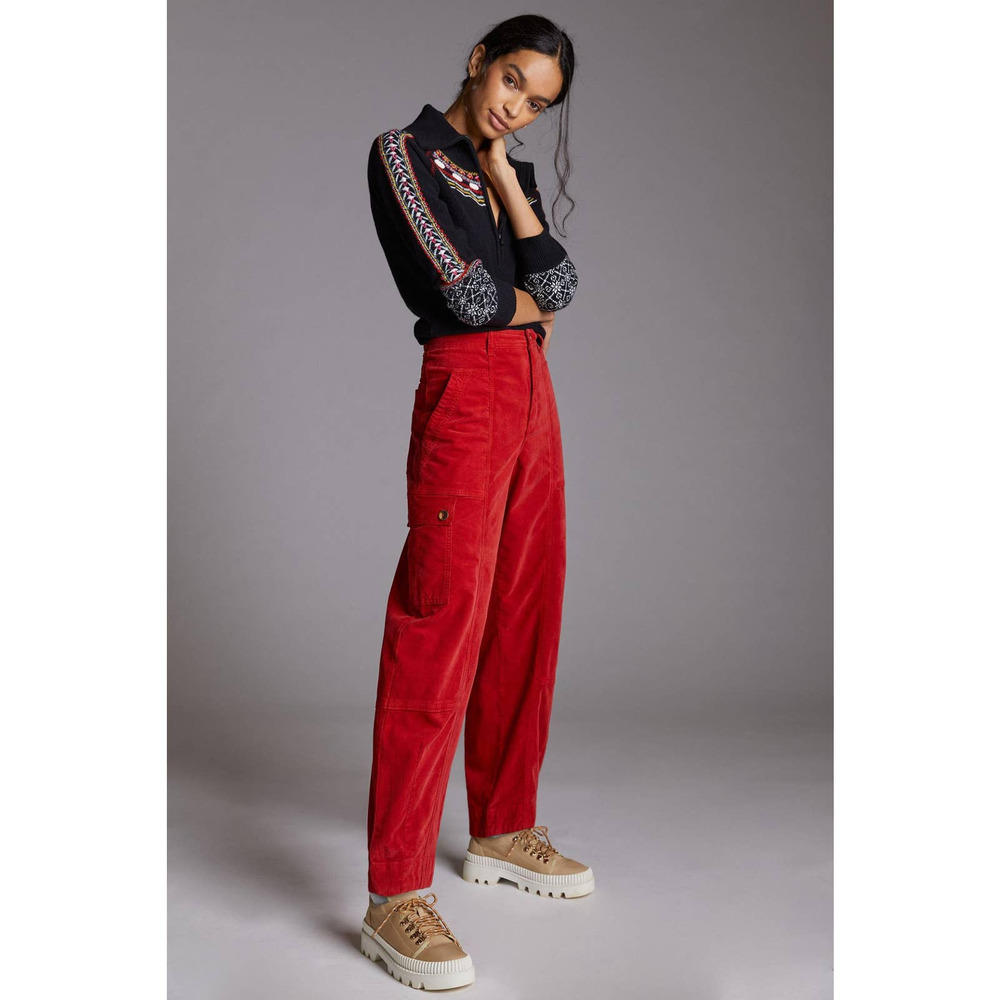 Anthropologie Red Straight-Leg Corduroy Pants